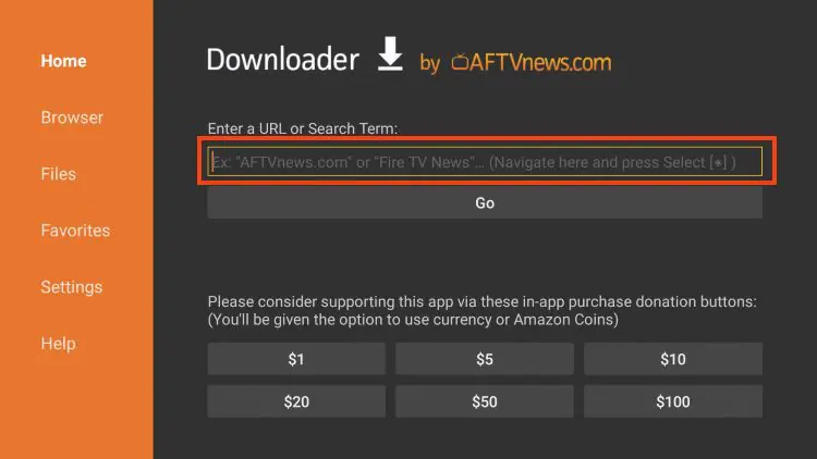 Entrer le code dans Downloader